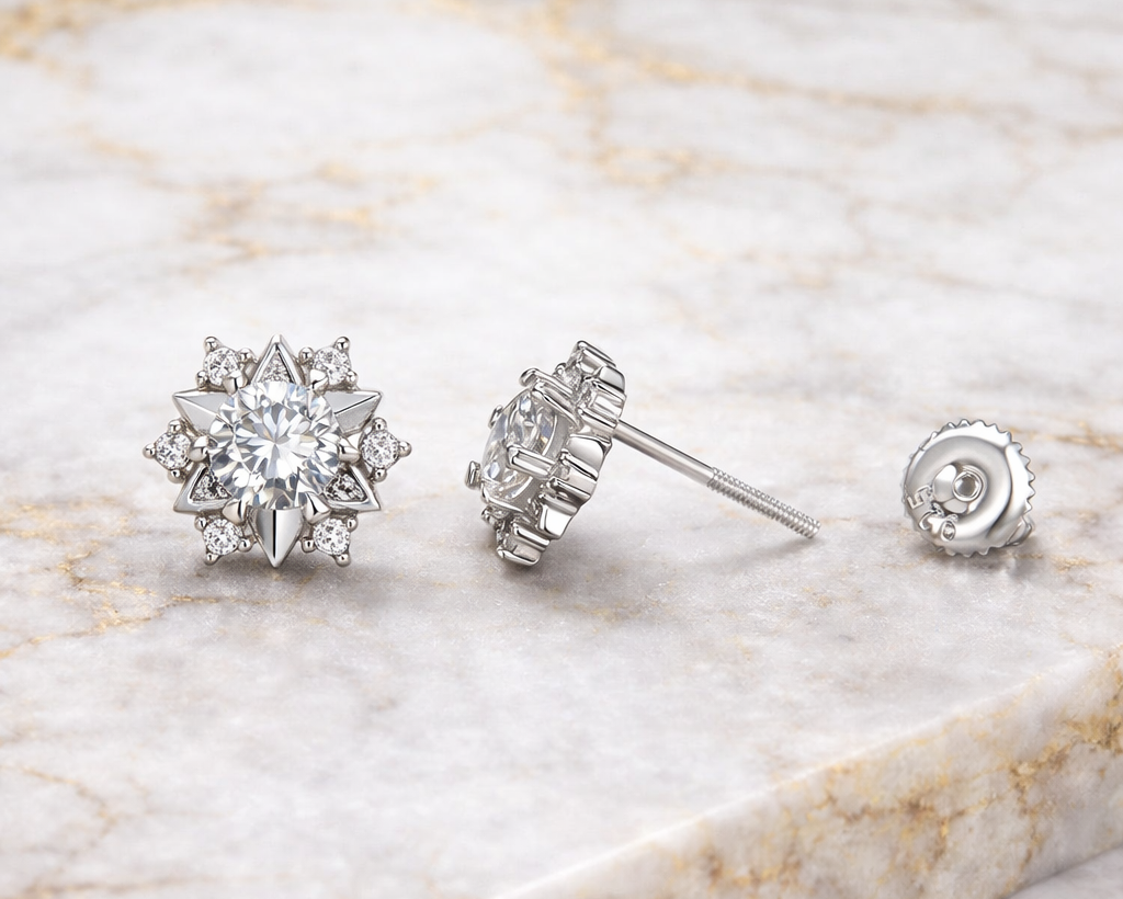 Stellara Star Silver Earrings with Moissanites