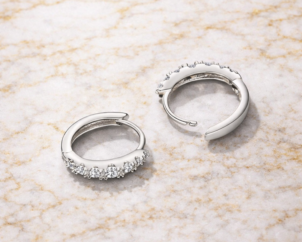 Grace Hoop White-gold plated Earrings with Moissanites