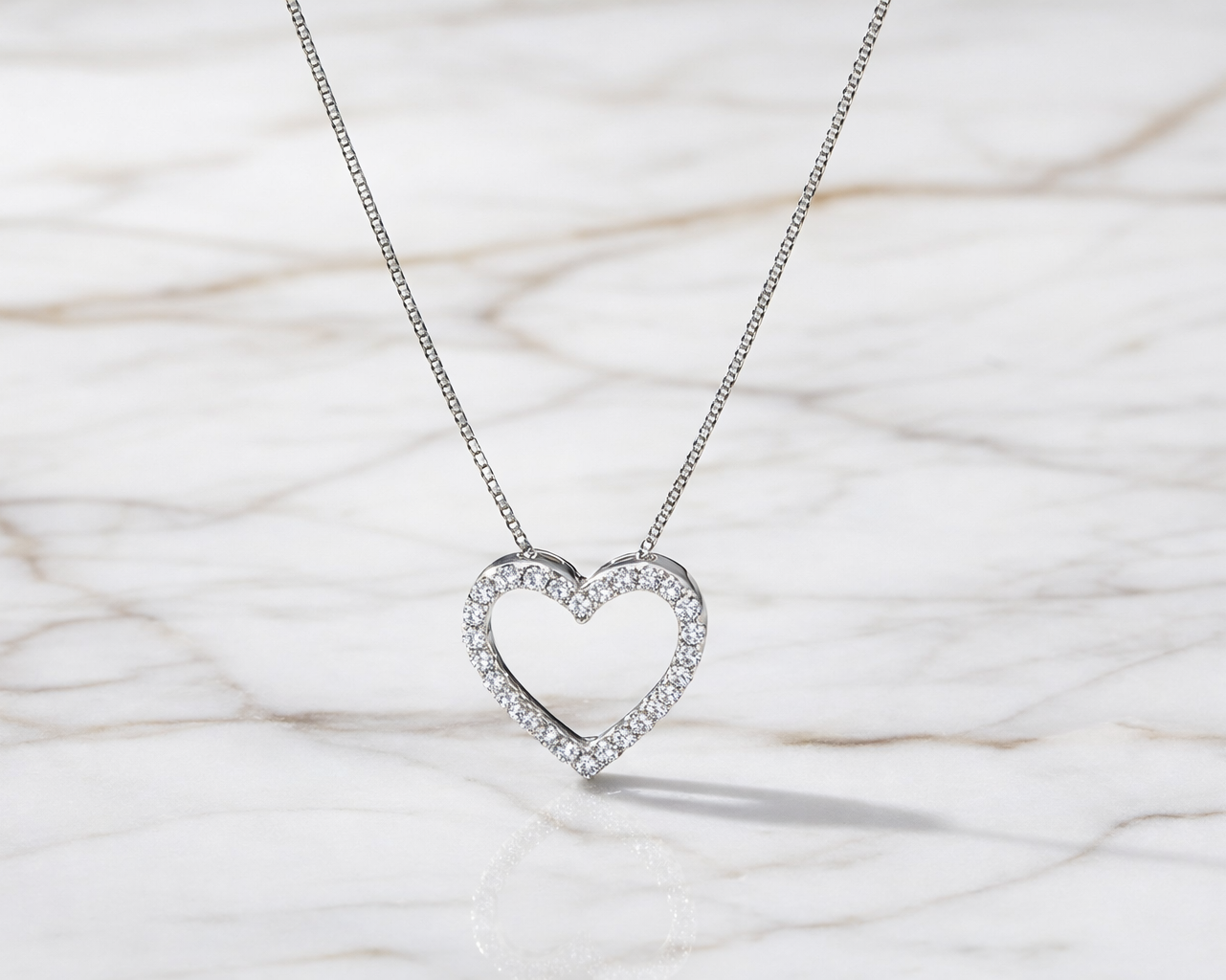 Amoria Heart Silver Necklace with Moissanites