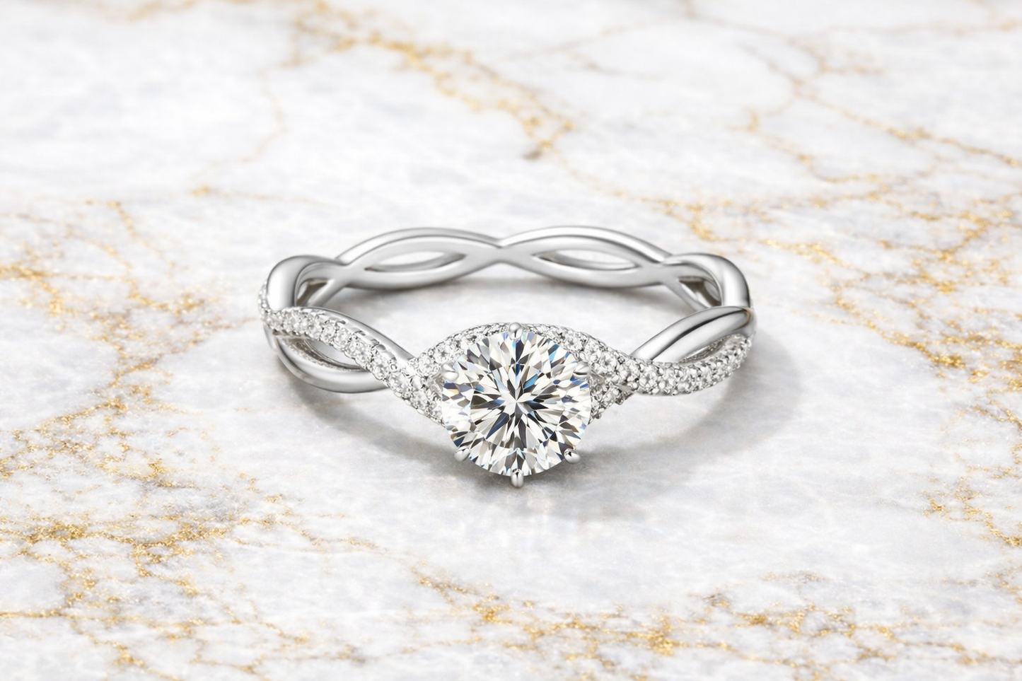 Galoria Twisted Silver Ring with Moissanite