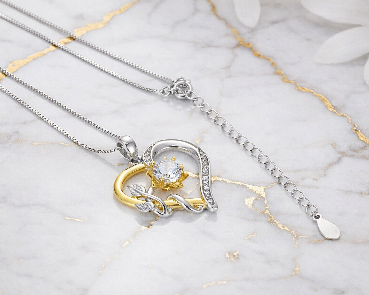 Blooming Love Silver Necklace with Moissanite