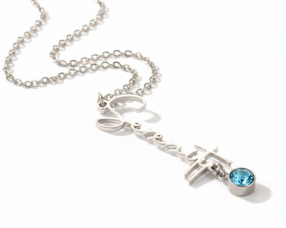 Vertical Name with Birthstone Gold-plated Necklace