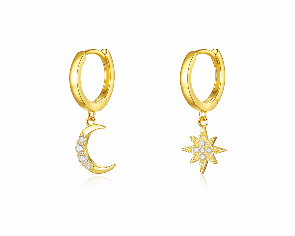 Mystria Moon & Star Gold-plated Earrings