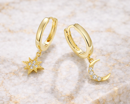Mystria Moon & Star Gold-plated Earrings