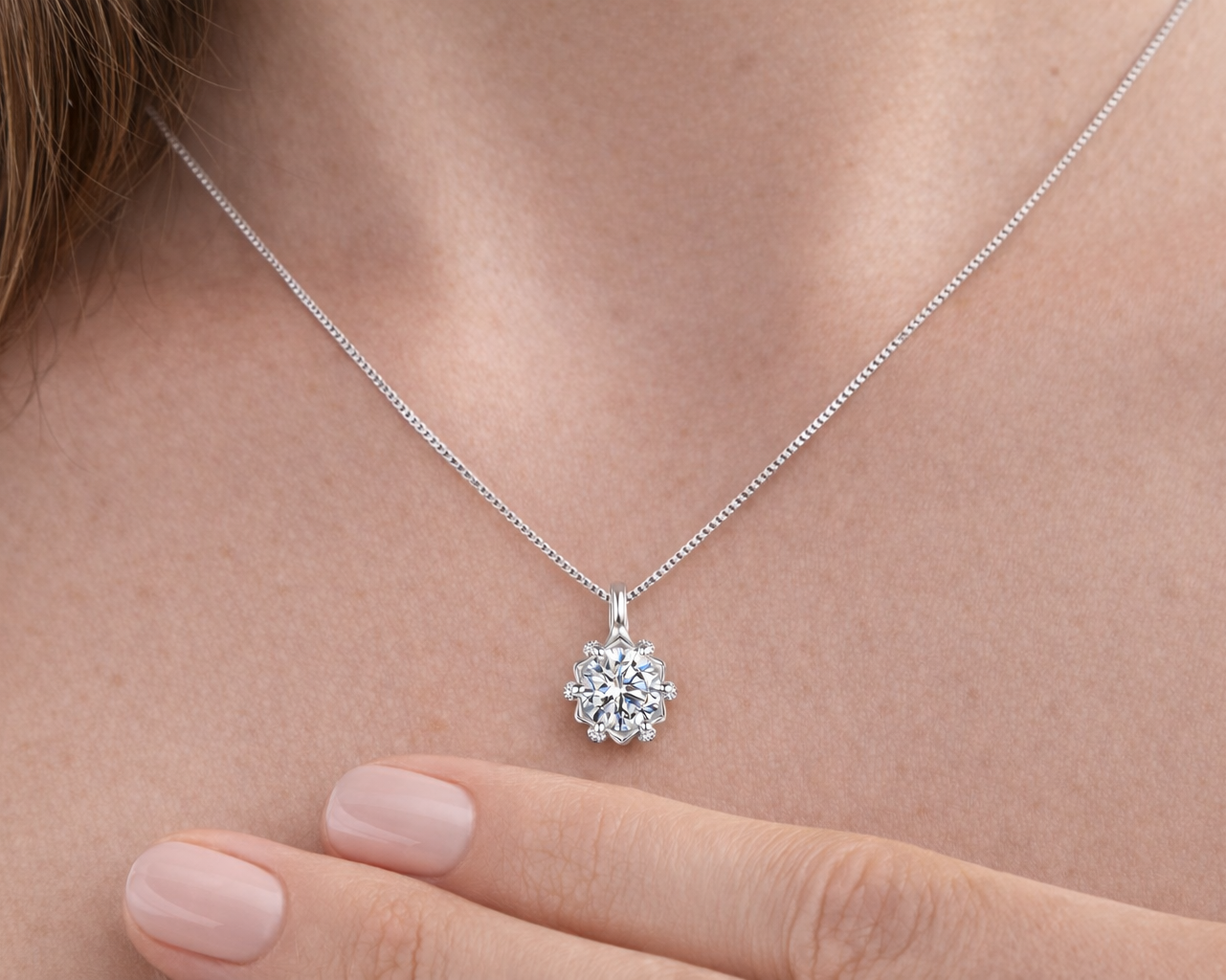 Celestial Bloom Silver Necklace with Moissanite