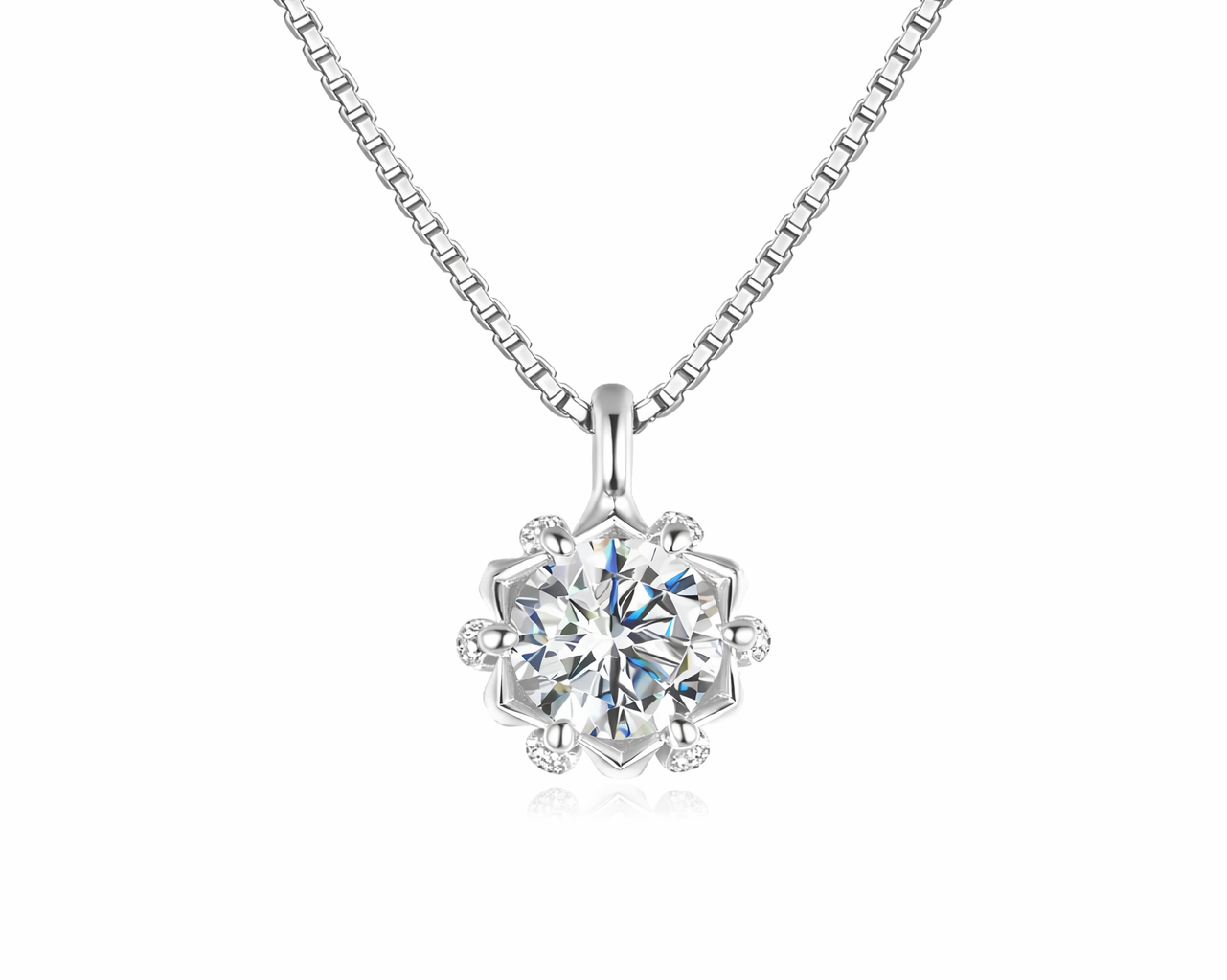 Celestial Bloom Silver Necklace with Moissanite