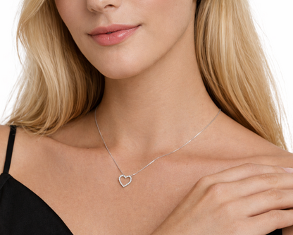 Amoria Heart Silver Necklace with Moissanites