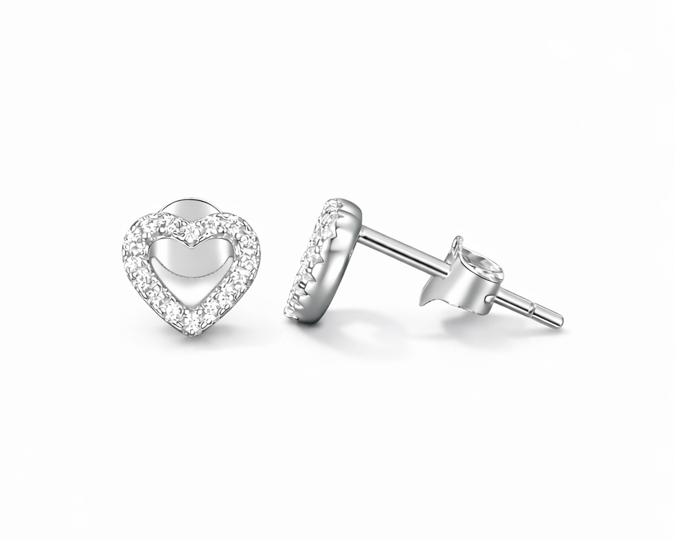 Amoria Heart Silver Earrings with Moissanites
