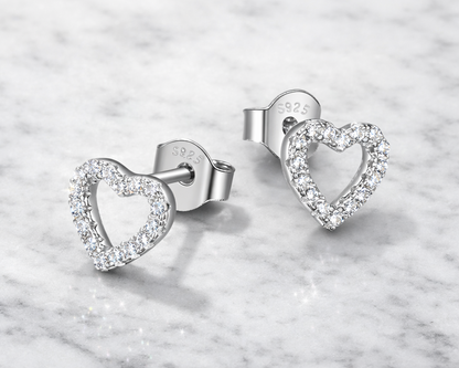 Amoria Heart Silver Earrings with Moissanites