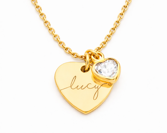 Name and Birthstone Hearts Gold-plated Necklace