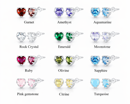 Heart Birthstone Silver Earrings