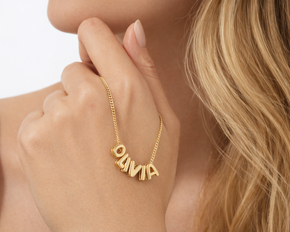 Bubble Initials Name Gold-plated Necklace