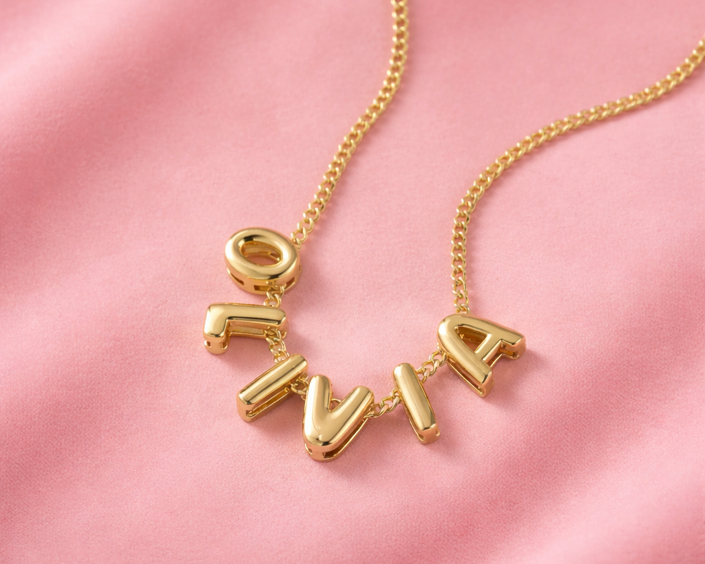 Bubble Initials Name Gold-plated Necklace