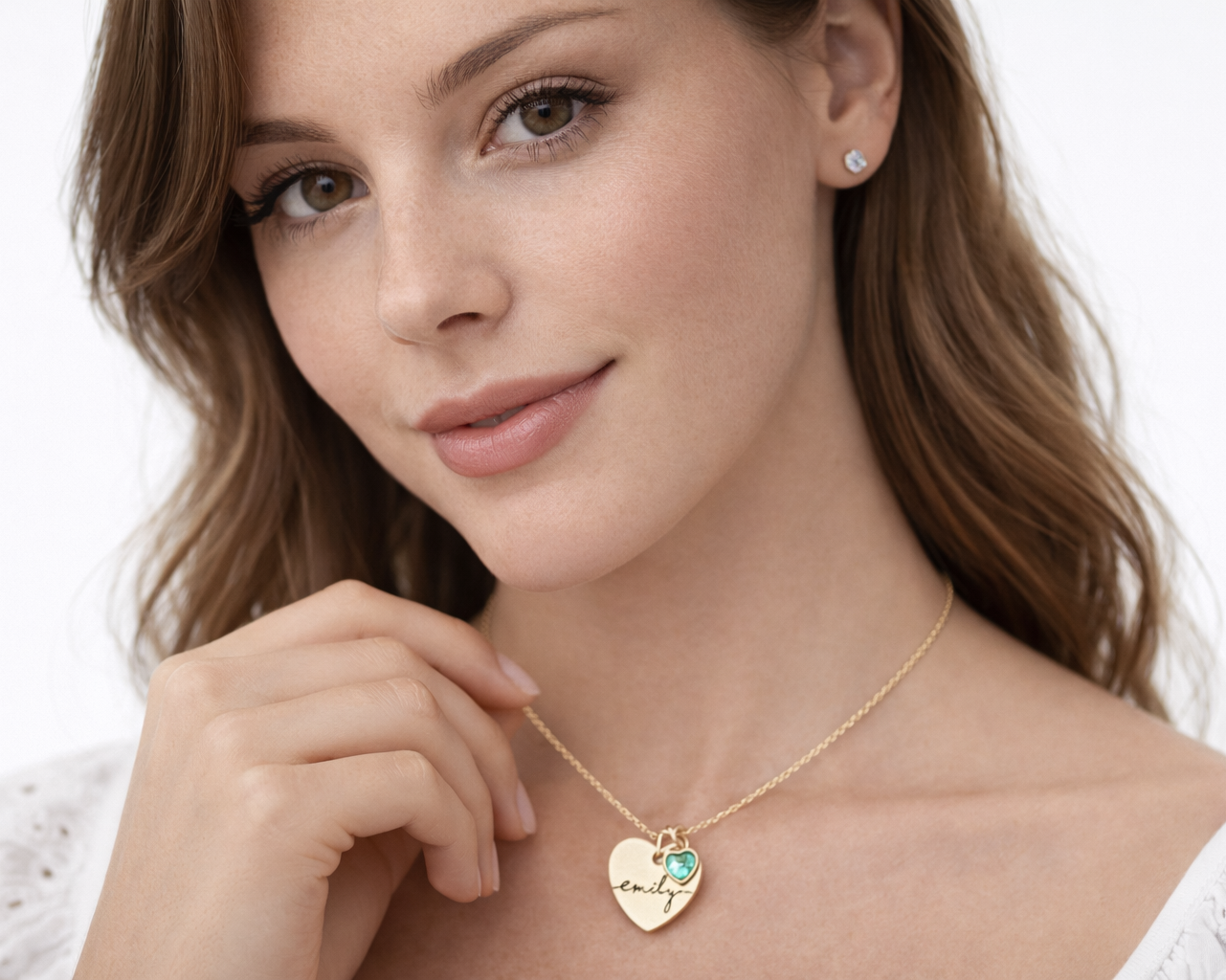 Name and Birthstone Hearts Gold-plated Necklace