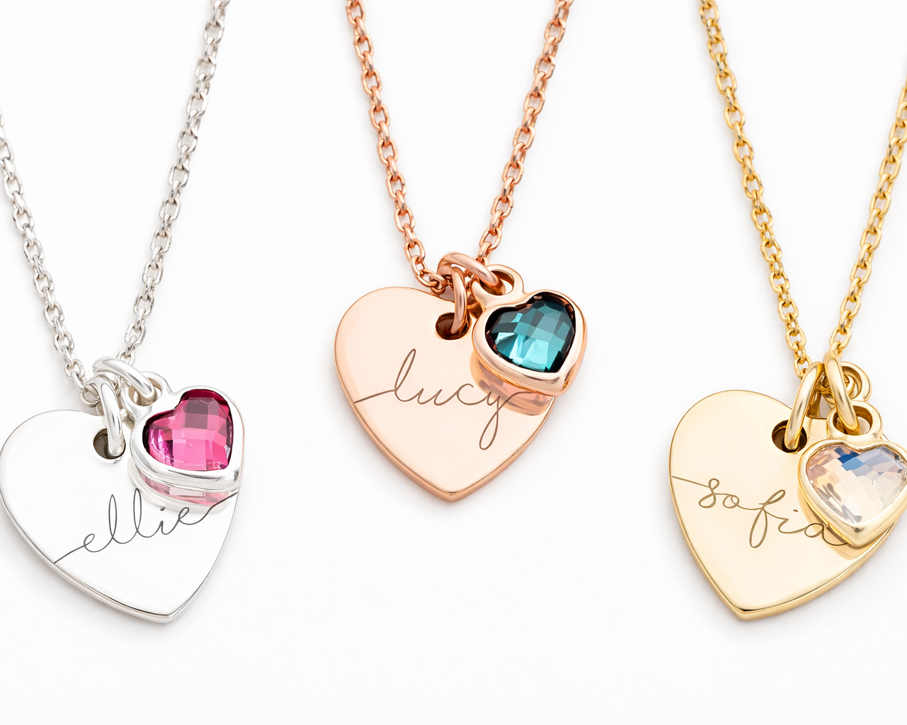 Name and Birthstone Hearts Gold-plated Necklace