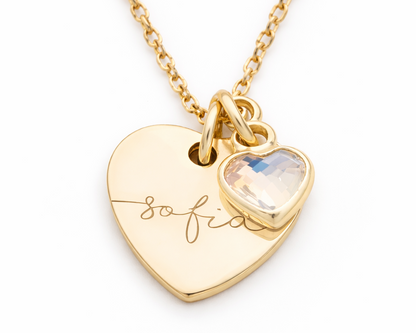 Name and Birthstone Hearts Gold-plated Necklace