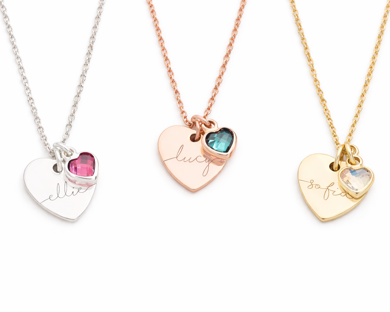 Name and Birthstone Hearts Gold-plated Necklace