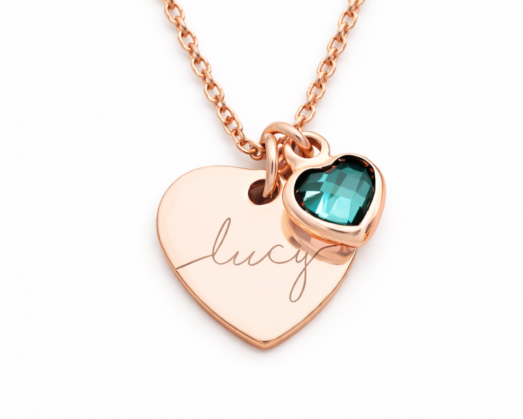 Name and Birthstone Hearts Gold-plated Necklace