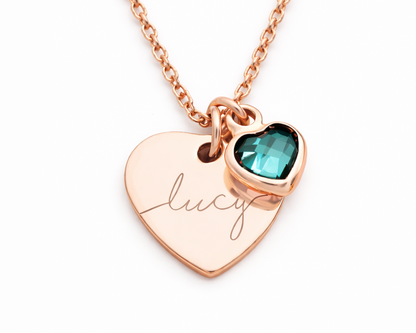 Name and Birthstone Hearts Gold-plated Necklace