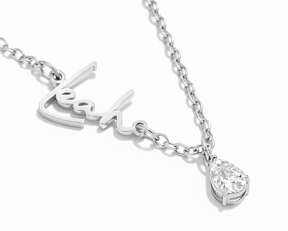 Sideways Name with Birthstone Gold-plated Necklace