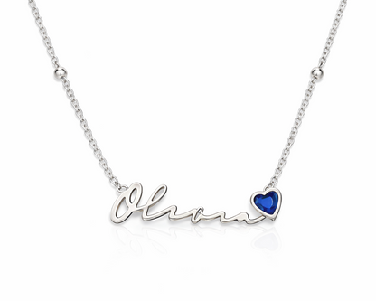 Signature & Heart Birthstone Gold-plated Necklace