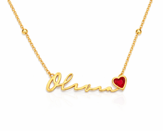 Signature & Heart Birthstone Gold-plated Necklace