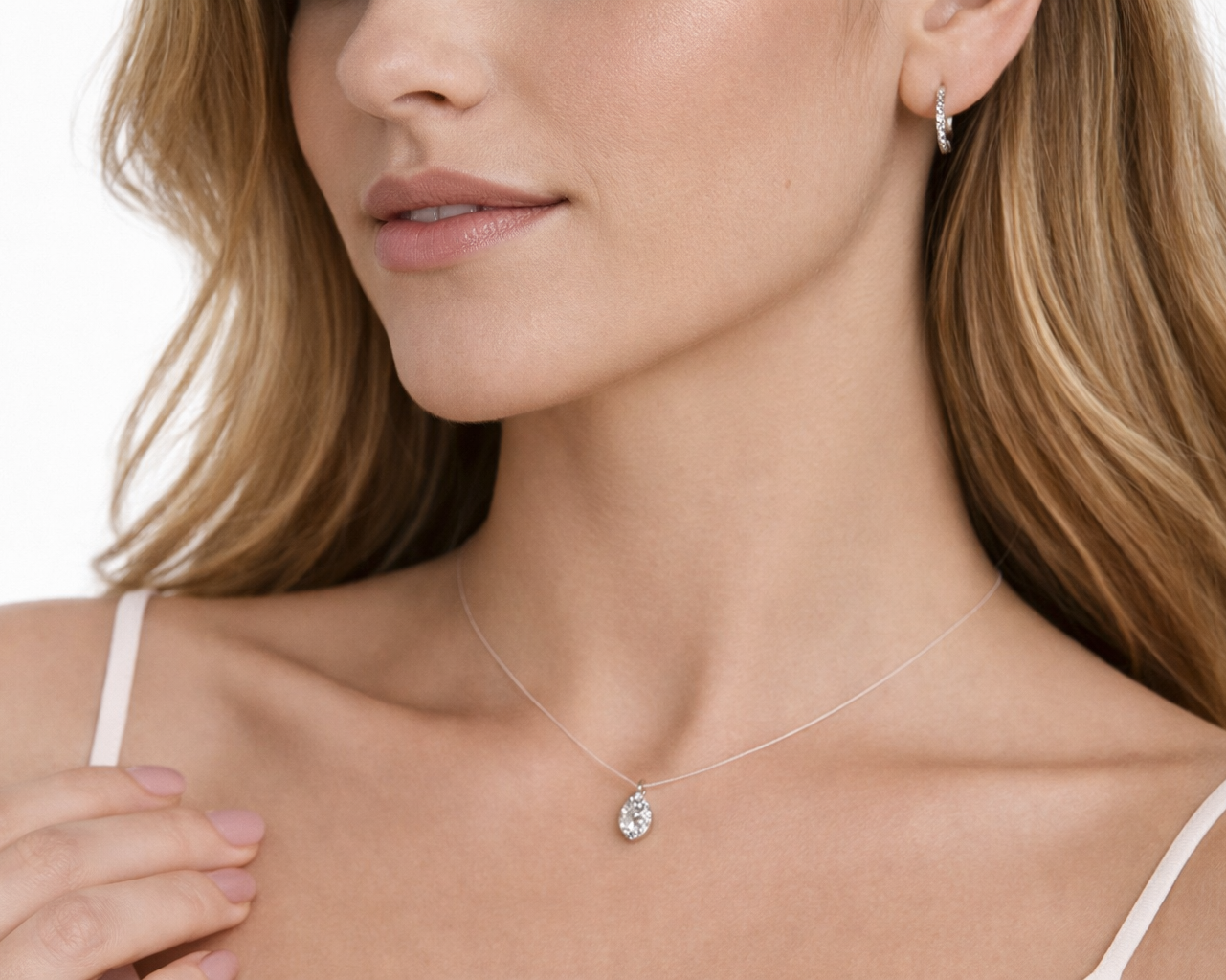 Aura Floating Stone Silver Necklace