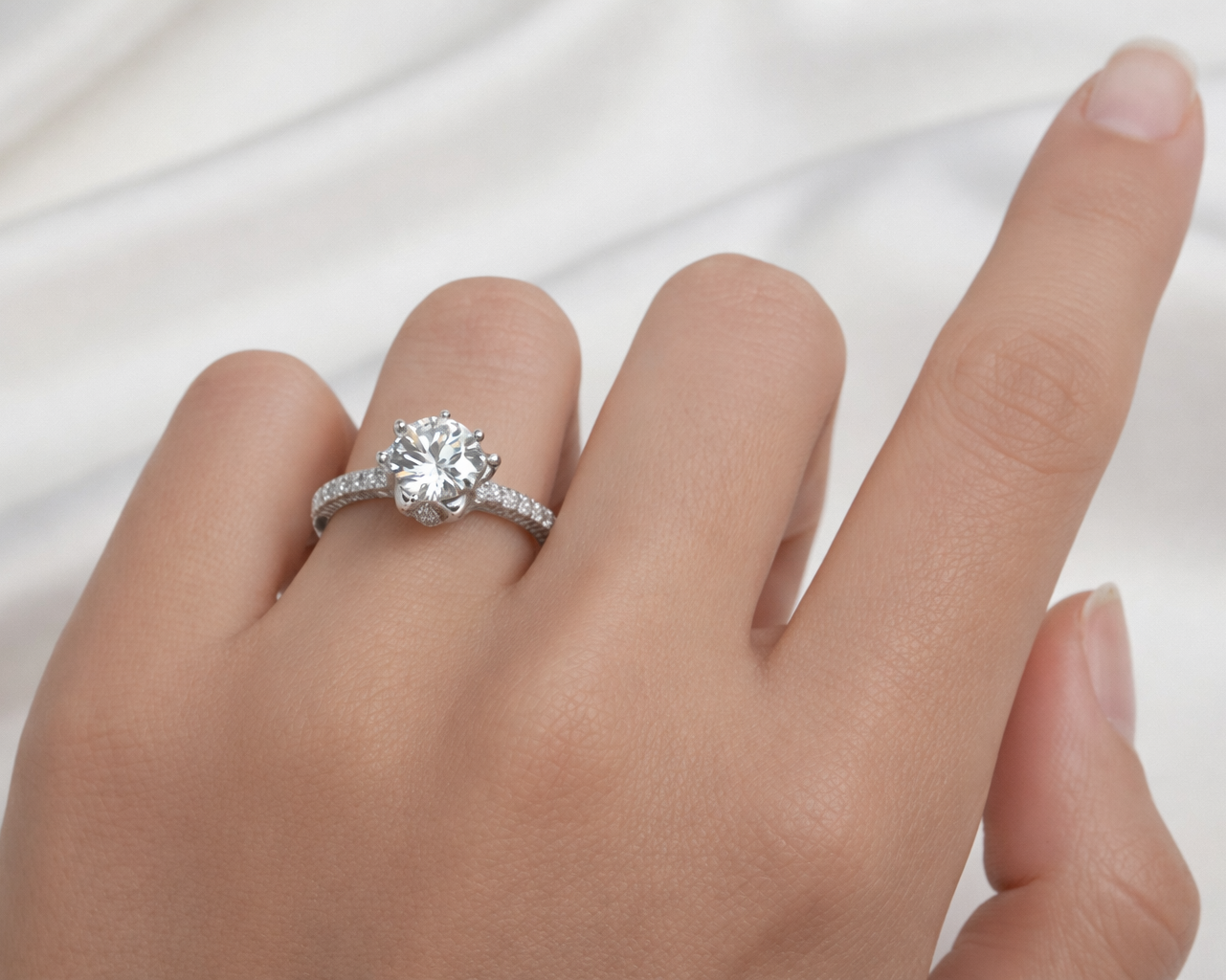 Celestial Bloom Silver Ring with Moissanite