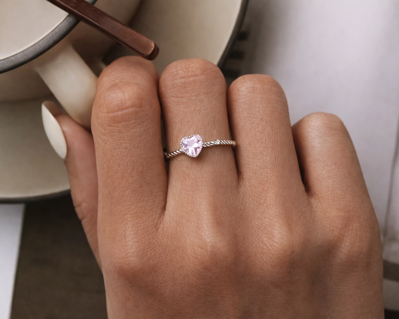 Amoria Pink Gem Silver Ring