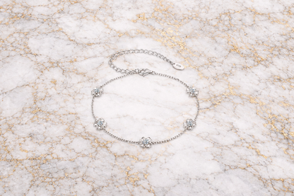 Nebula Clover Silver Bracelet with Moissanites