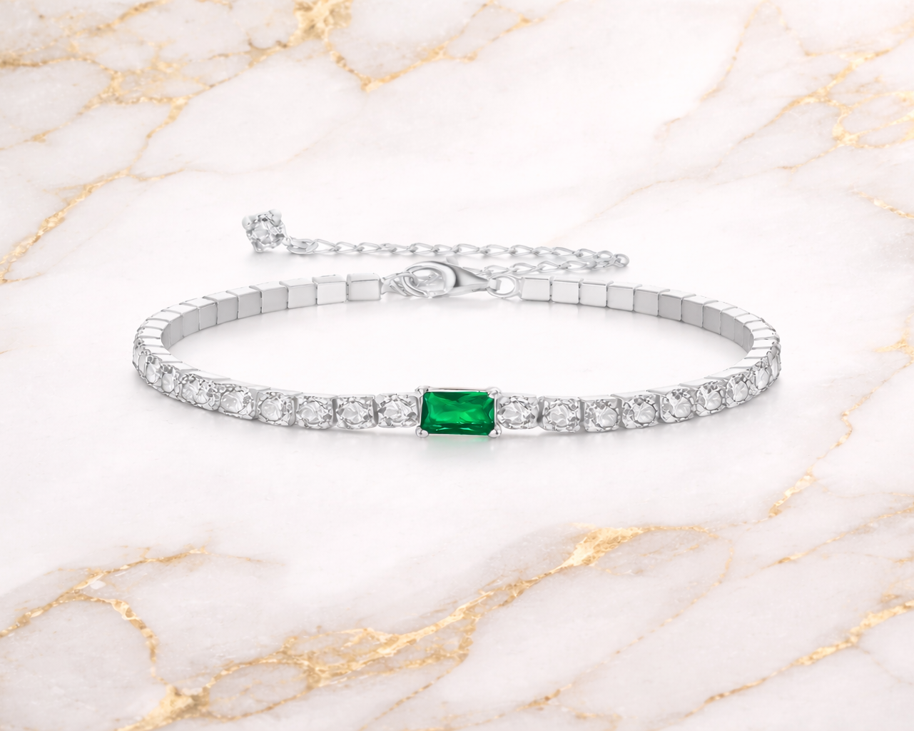 Cosmia Emerald Silver Tennis Bracelet
