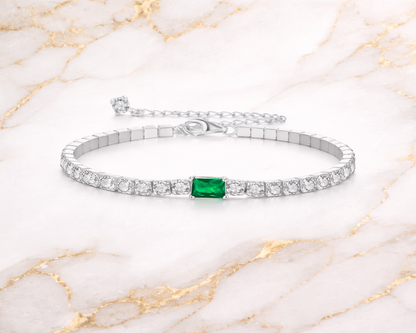 Cosmia Emerald Silver Tennis Bracelet