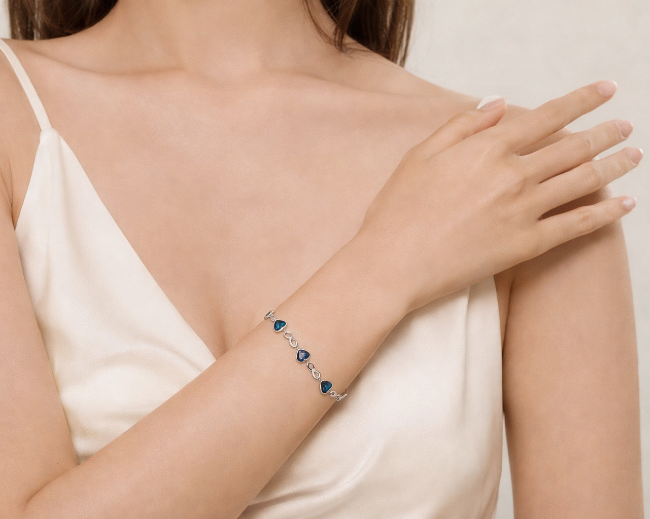 Essentia Blue Hearts Silver Bracelet