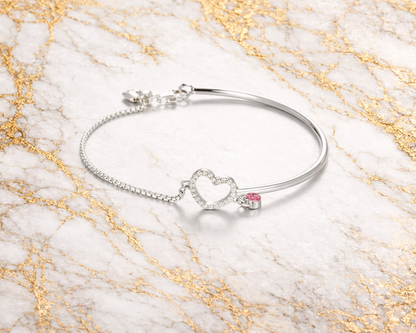 Amoria Pink Heart Silver Bracelet