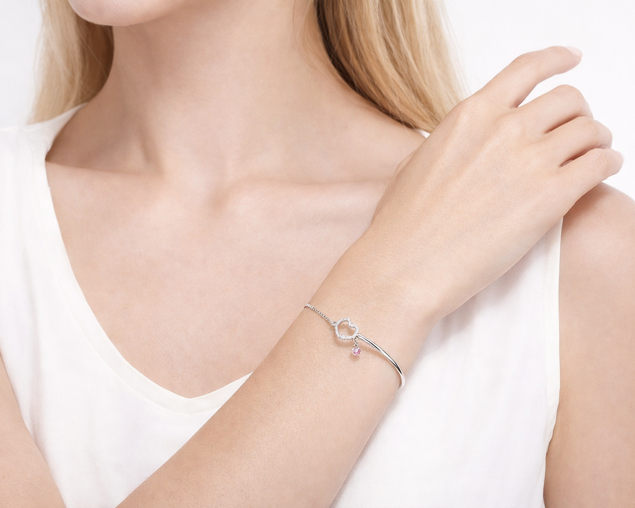 Amoria Pink Heart Silver Bracelet