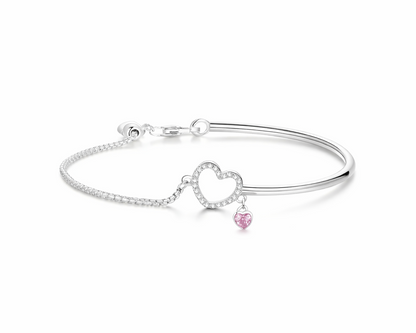 Amoria Pink Heart Silver Bracelet