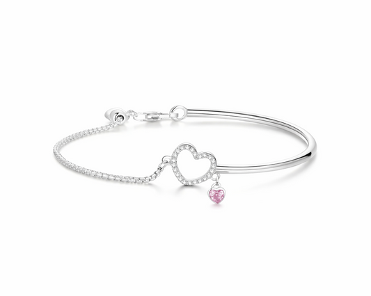 Amoria Pink Heart Silver Bracelet
