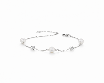 Aurevara Pearl Silver Bracelet with Moissanites