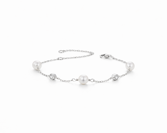 Aurevara Pearl Silver Bracelet with Moissanites