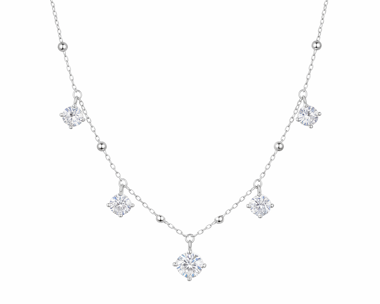 Elaria Silver Necklace with Five Moissanites