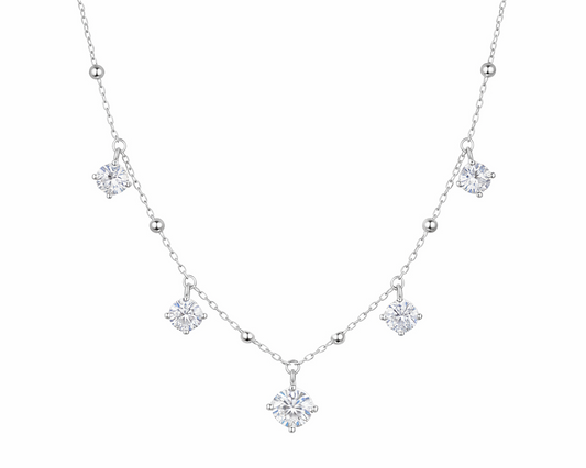 Elaria Silver Necklace with Five Moissanites