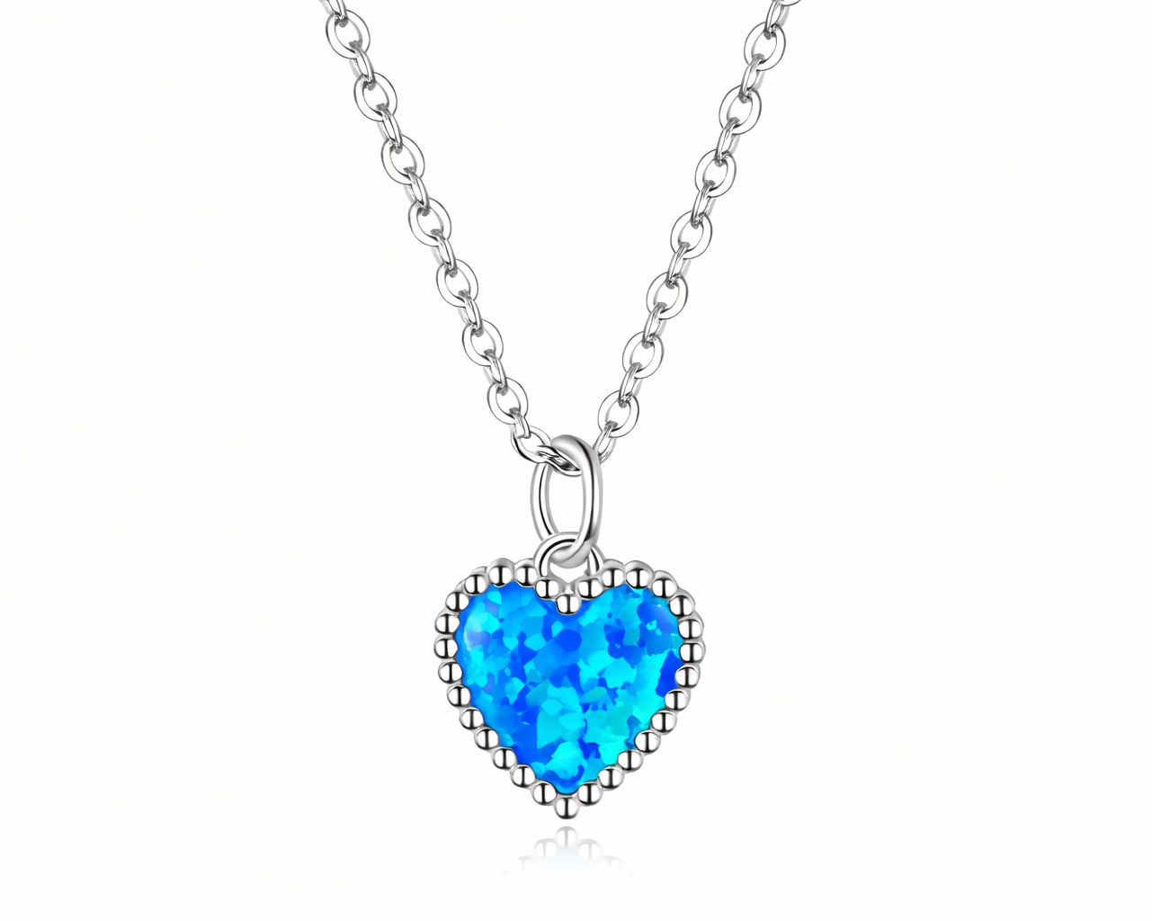 Deep Blue Heart Silver Necklace