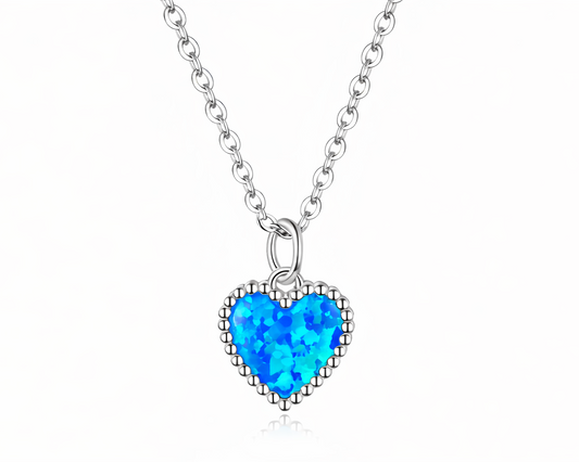 Deep Blue Heart Silver Necklace