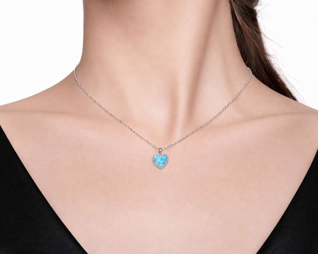 Deep Blue Heart Silver Necklace