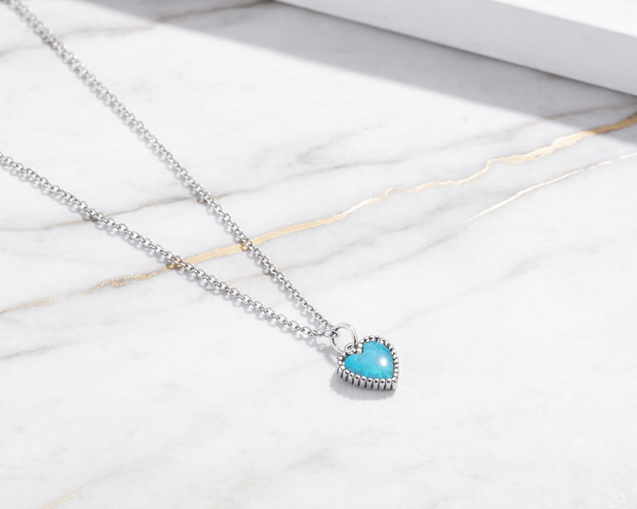 Deep Blue Heart Silver Necklace