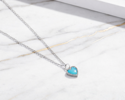 Deep Blue Heart Silver Necklace