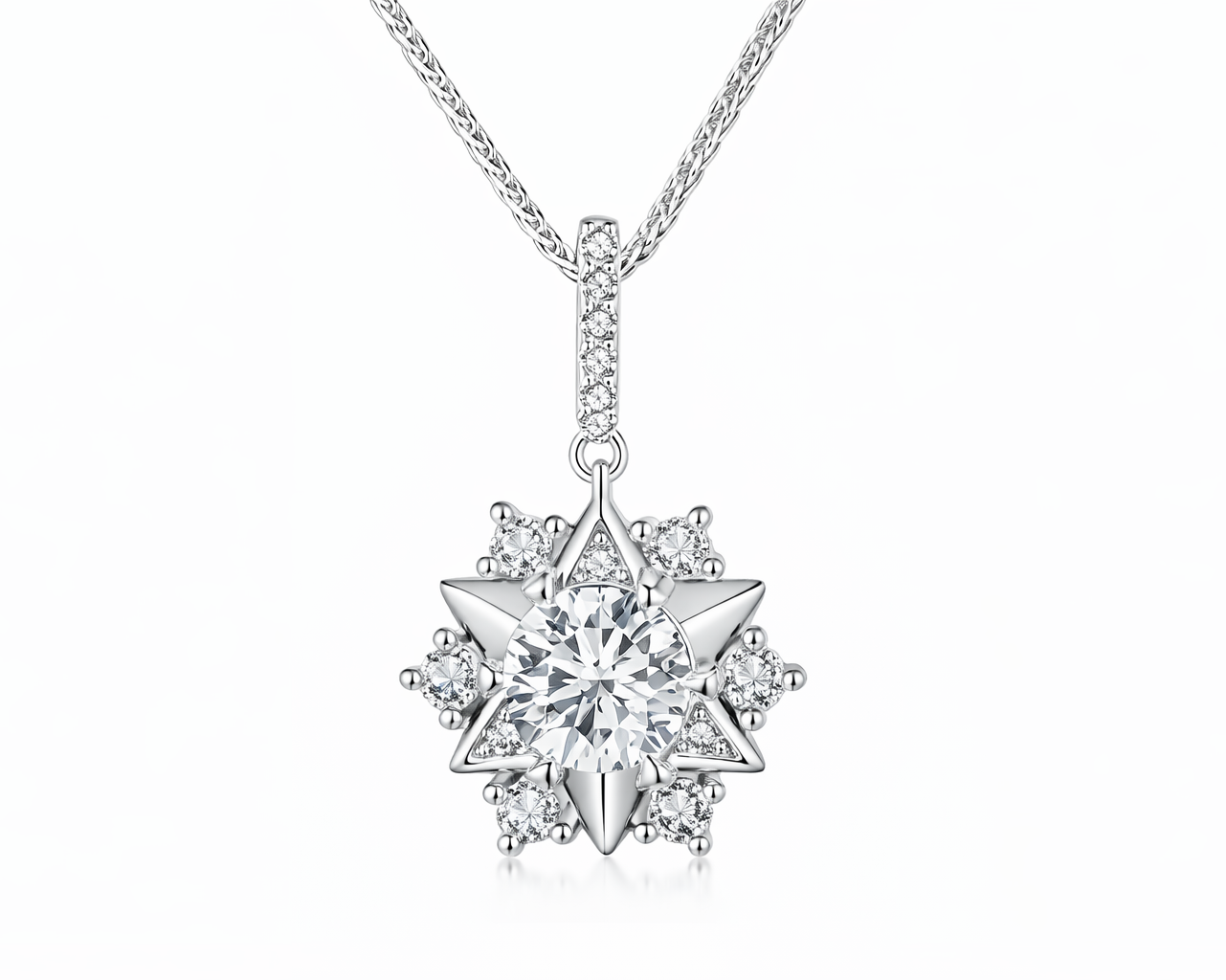 Stellara Star Silver Necklace with Moissanite