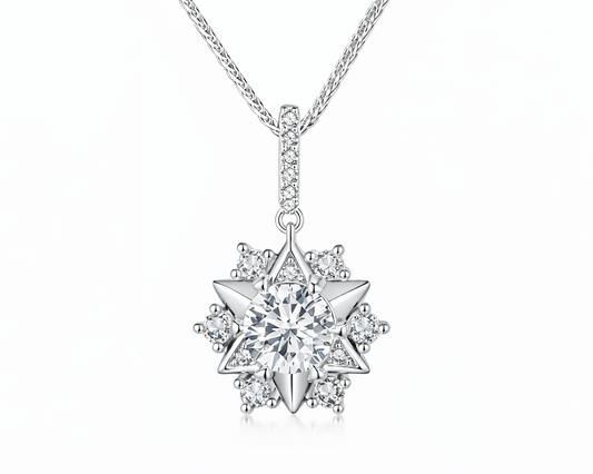 Stellara Star Silver Necklace with Moissanite