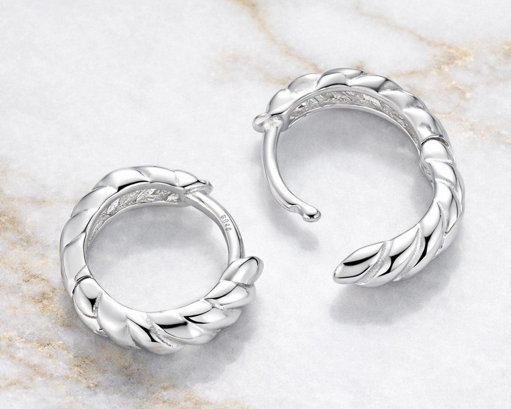 Twisted Rope White-gold plated Hoop Earrings