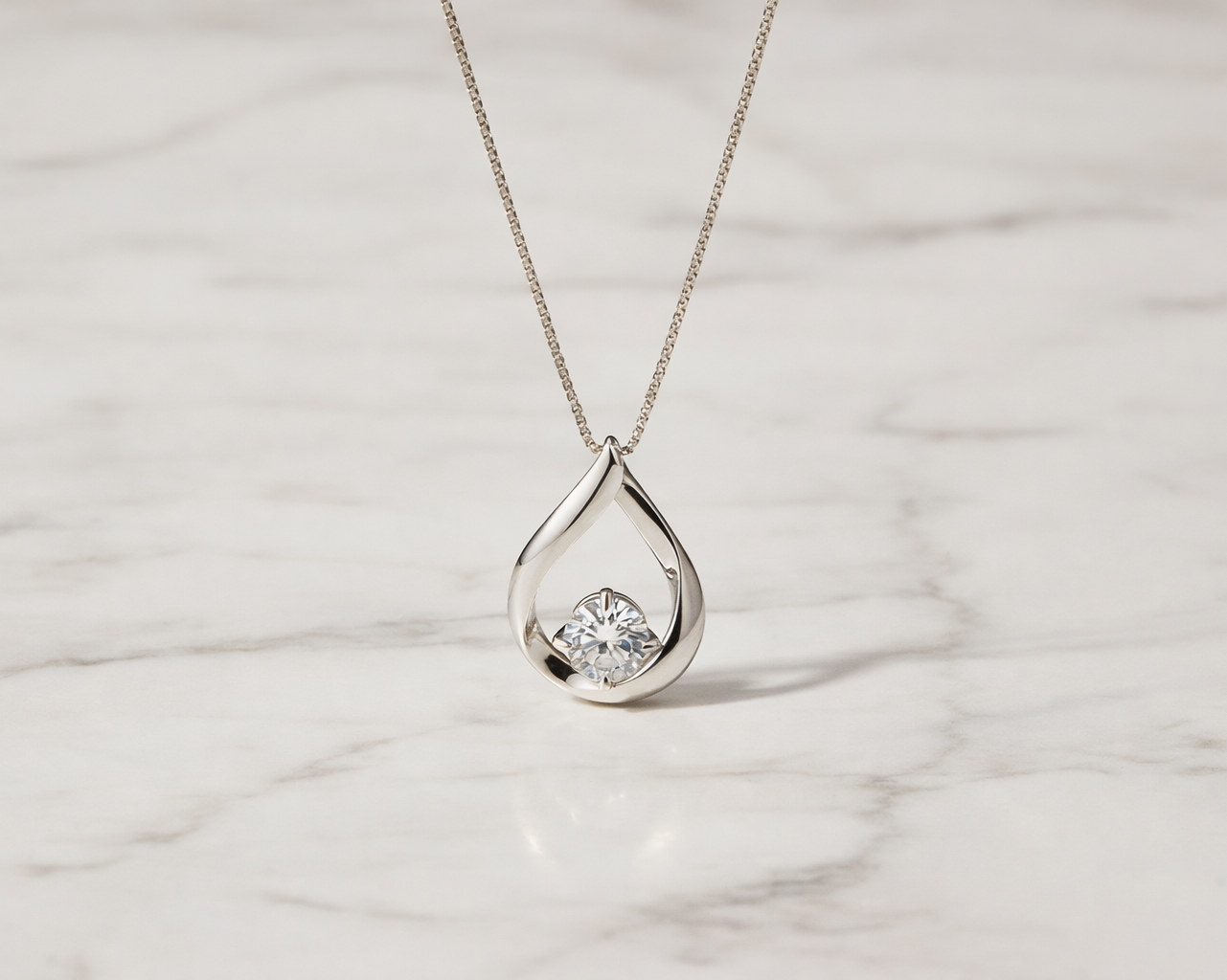 Ethereal Waterdrop Silver Necklace with Moissanite